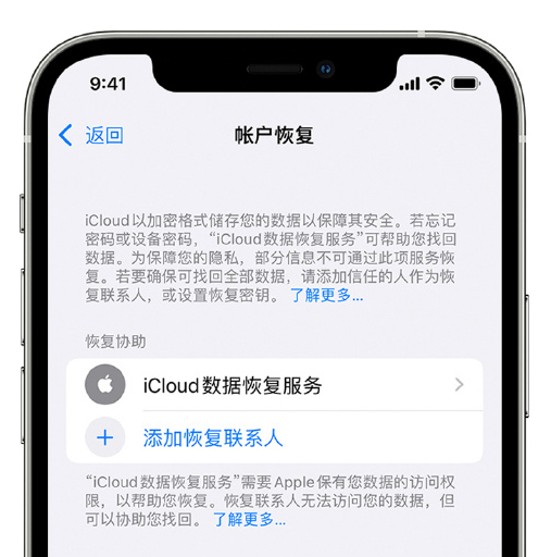 和顺苹果手机维修分享在 iPhone 上设置帐户恢复联系人的方法 