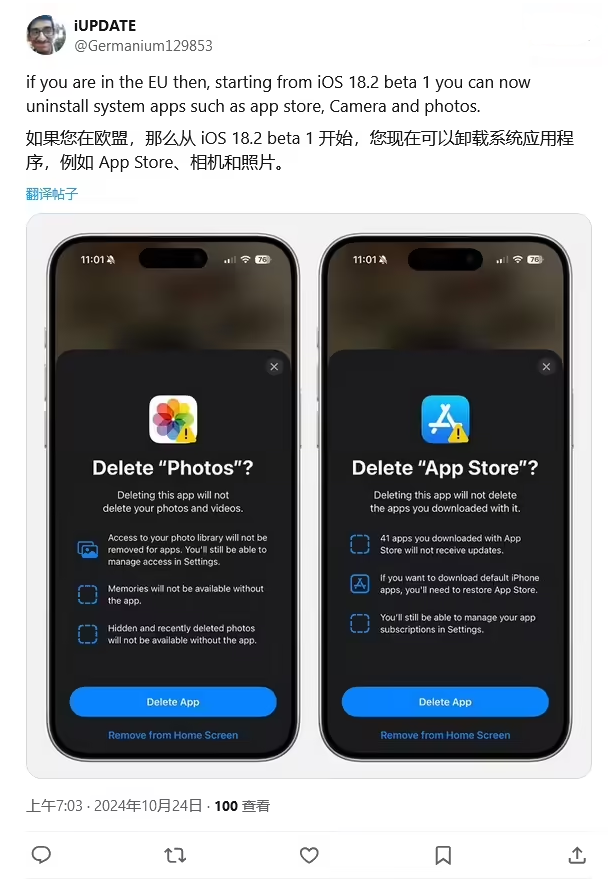 和顺苹果手机维修分享iOS 18.2 支持删除 App Store 应用商店 