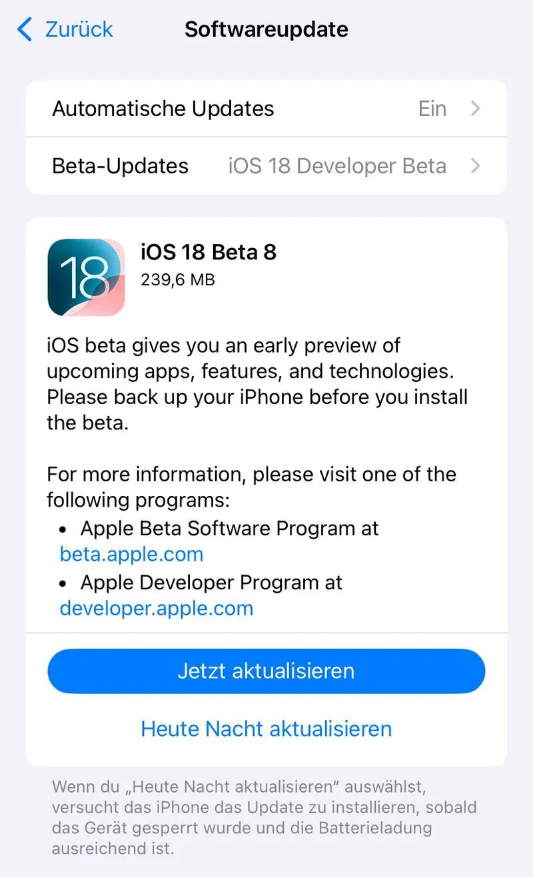 和顺苹果手机维修分享苹果 iOS / iPadOS 18 开发者预览版 Beta 8 发布 